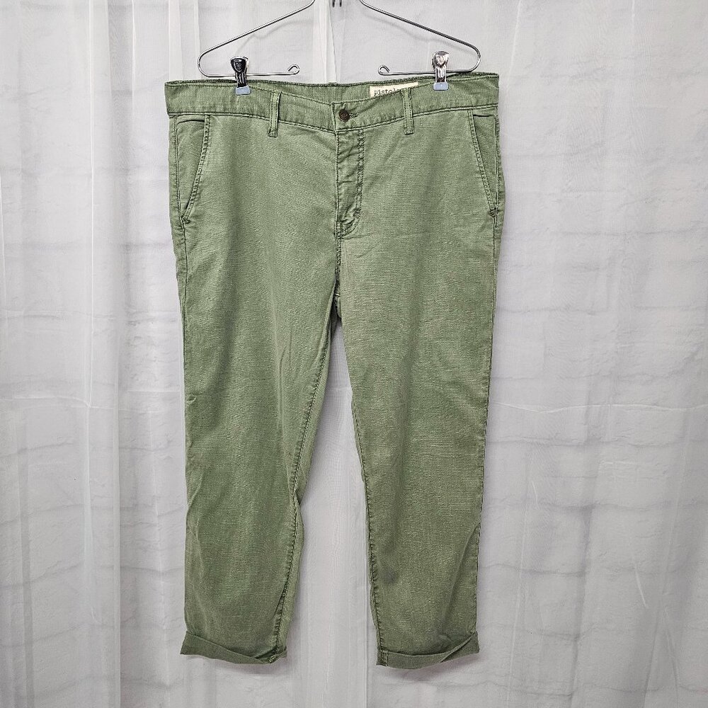 Pistola Olive Green Cuffed Chambray Pants Crop Straight Leg 36